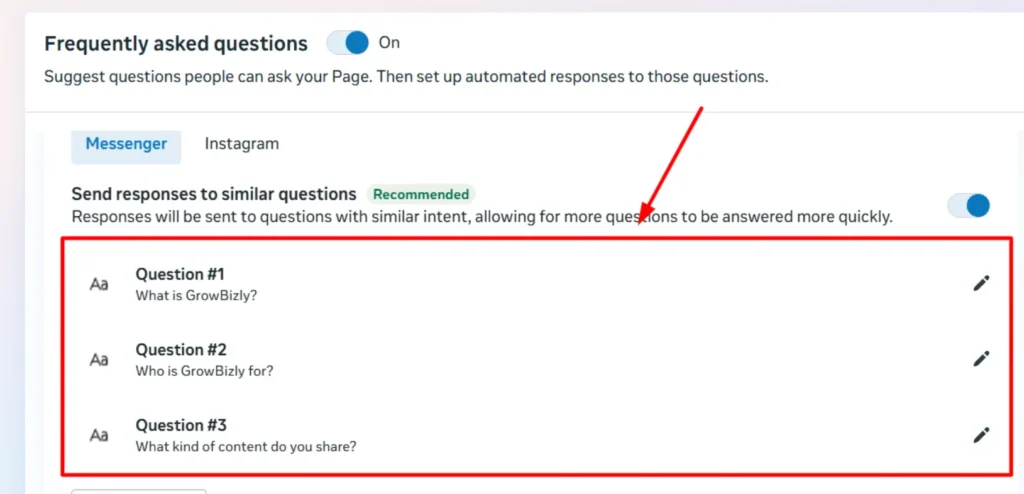 Automated FAQ setup for optimized Facebook business page messaging
