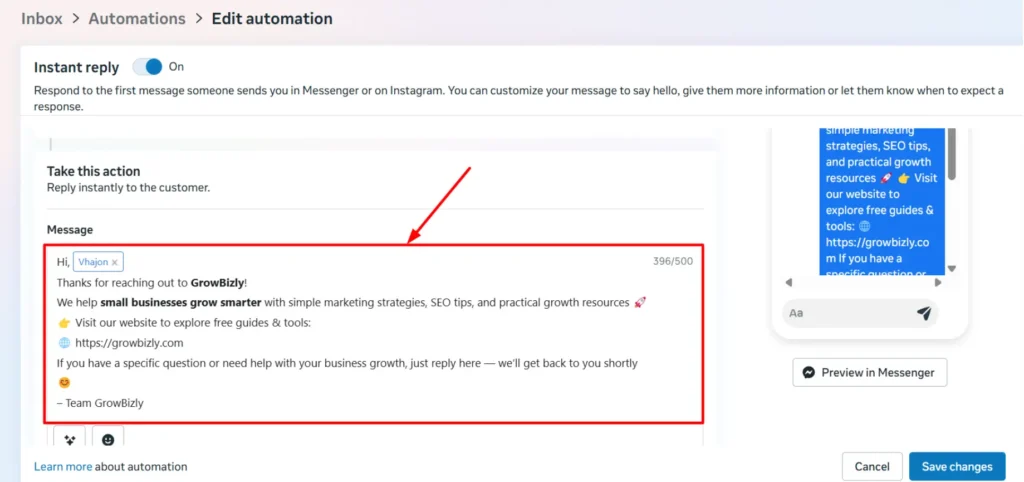 Facebook Page Optimization Setting up instant replies in Messenger