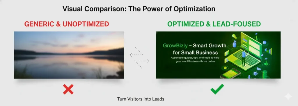 Optimized vs unoptimized Facebook cover photo for business page