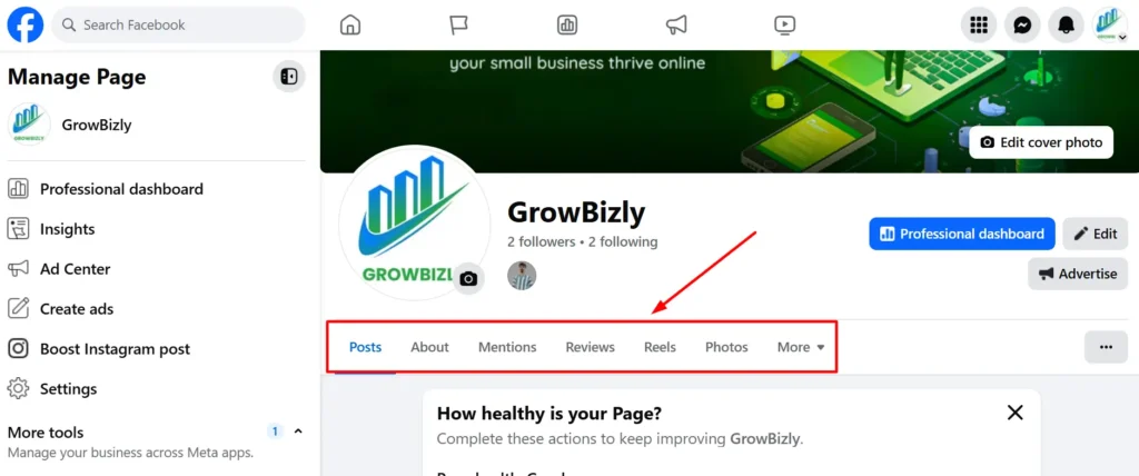 Organized Facebook page tabs for improved user experience