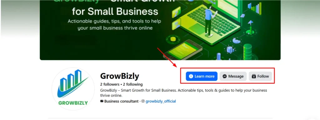 Primary CTA button placement for optimized Facebook page