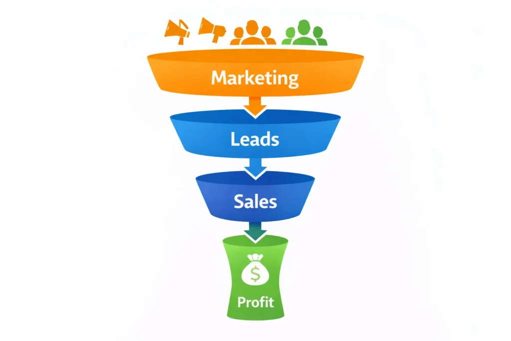 Marketing roi funnel visual linking campaigns to revenue growth